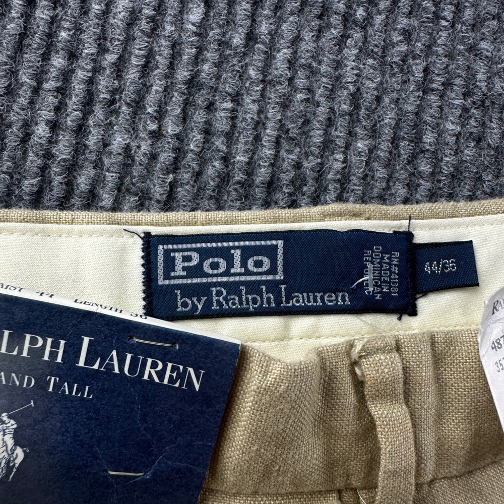 Polo Ralph Lauren Men 44x36 Tan 100% Linen Pleated Cuffed Dress Pants Big & Tall - Picture 5 of 10